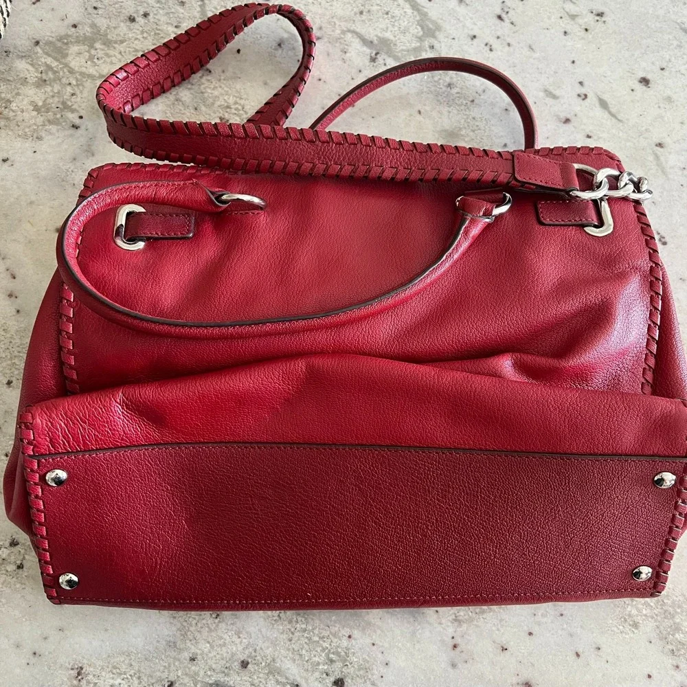 Michael Kors Hamilton Whipped Tote Satchel Red Leather Purse Bag Handbag